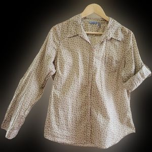 Women's XL Izod LS collar button up shirt cream floral